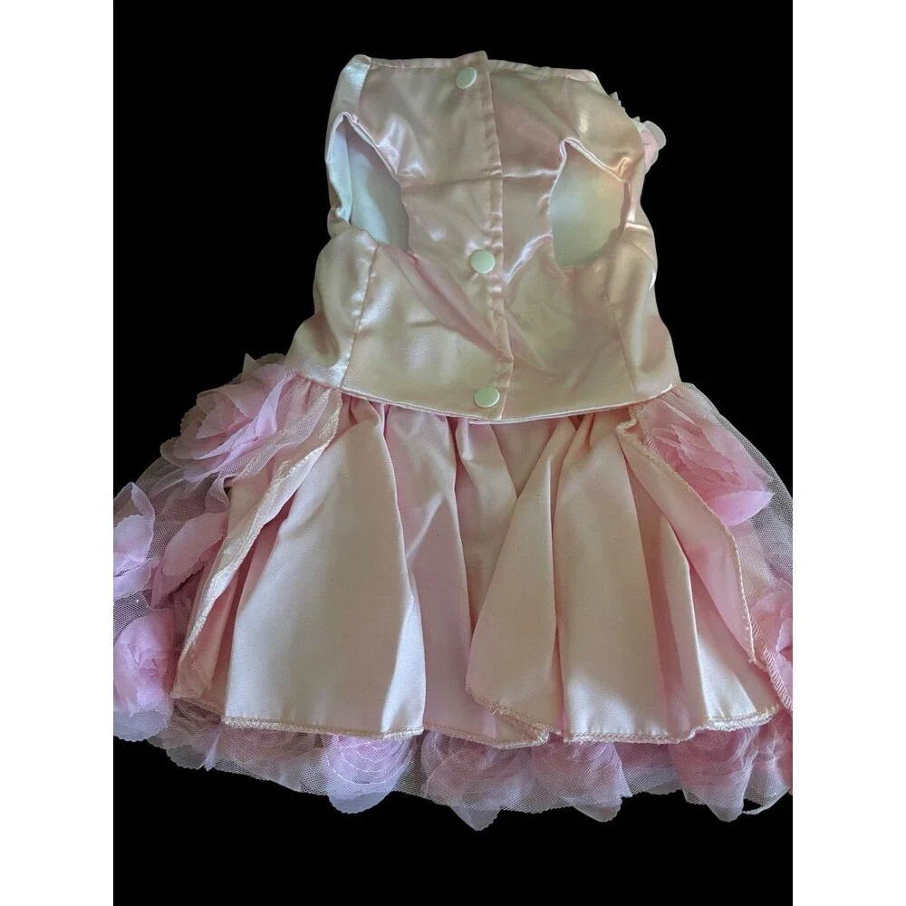 Pink Dog Dress Large Satin Rosette Flower Pet Dress Formal Wedding Party Costume
